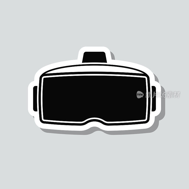 虚拟现实头盔- VR。图标贴纸在灰色背景